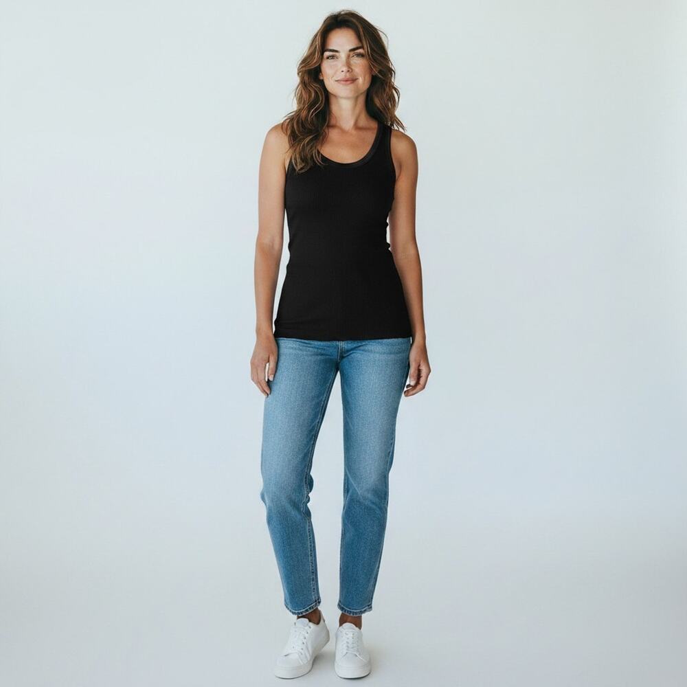 NWT Soya Concept Black Ribbed Tank Top Satin Trim #1755 Size XS